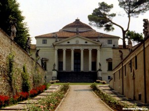 La Rontonda from the gates. The retaining walls focus your view and make the house look larger and closer than it really is.